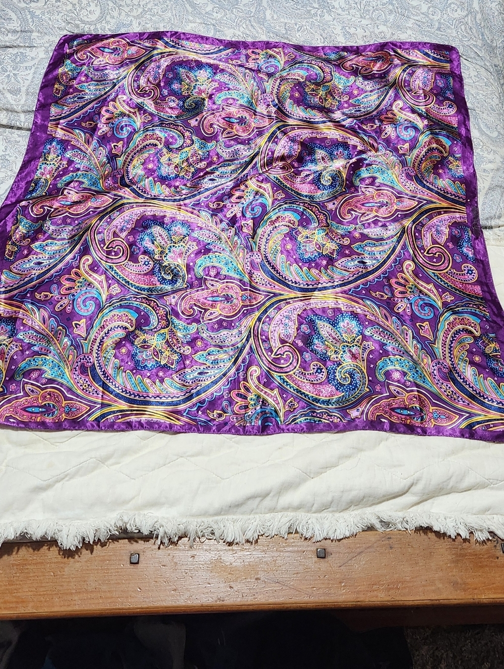 Silky Purple Paisley Scarf - Picture 2 of 10